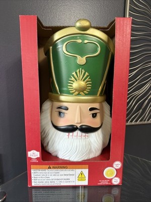 Nutcracker Blow Mold 14'' Holiday Time Light Up Christmas Tree Topper Green Hat