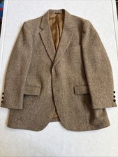 Vtg Harris Tweed Wool Sports Coat Blazer Brown Herringbone 100 Scottish Wool