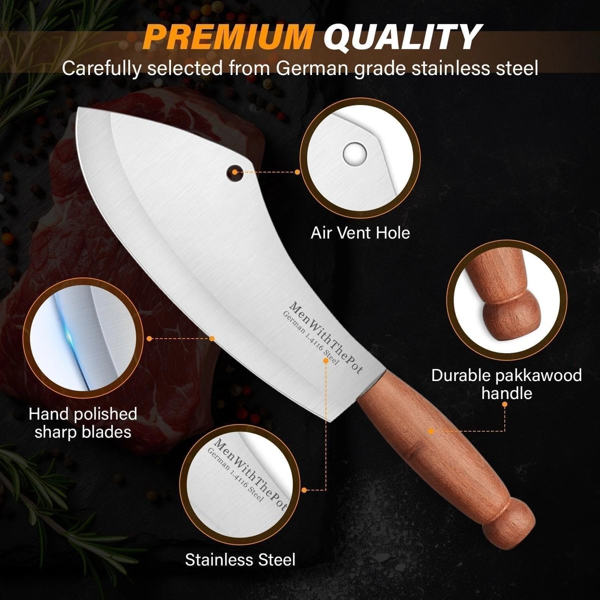 MEN WITH THE POT Meat Cleaver Knife, Hand Forged Ultra Sharp