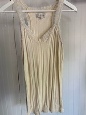 Y2K DE COLECCIÓN ABERCROMBIE & FITCH GRANDE ✨ ribete de encaje acanalado cami beige algodón elástico