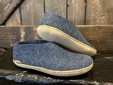 Glerups Shoe Navy Slipper with Leather bottom EU Size 39