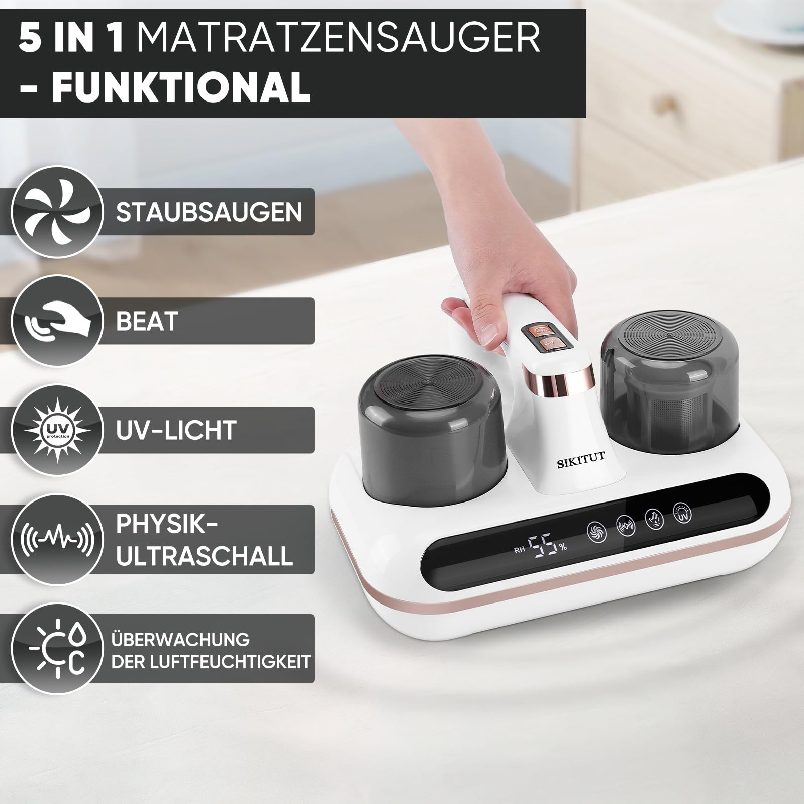 SIKITUT Aspiratore Materassi Antiacaro Professionale: 16KPa e UV-C - 2