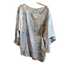 Miss Elaine Floral Satin Vintage Long Sleeve NIghtgown Sz M Pastel Feminine