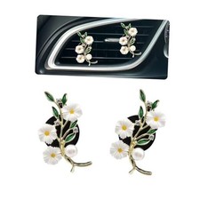 Flowers Car Accessories,2pcs White Daisy Green Leaves Air Vent Clips Car Air