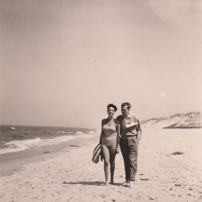 Young Couple Walking Along Beach Close Bond Summer Love Vintage Photo Snapshot