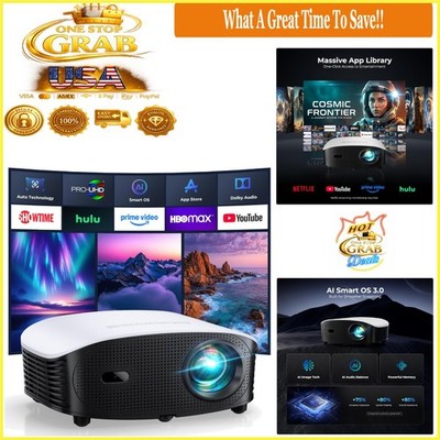 Mini Smart Projector WiFi Bluetooth 4K HDR Portable 1080p Netflix YouTube