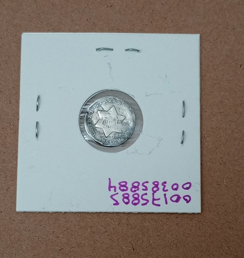 USA 3c ~ Three Cents 1851 ~* AG~ Silver Coin - Image 4 of 4