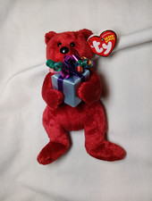 Ty Beanie Baby Happy Birthday the Bear Present Red Sitting