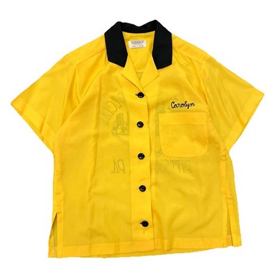 True Vintage Bowling Shirt Size Medium Yellow 60s Chain Stitch