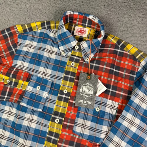 J.Press, J Press Todd Snyder Vintage Washed Tartan Cocktail Shirt Mens XS Patchwork Plaid