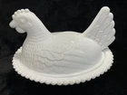 Vintage Indiana White Milk Glass Hen On A Nest Covered Candy Dish 7" Chicken