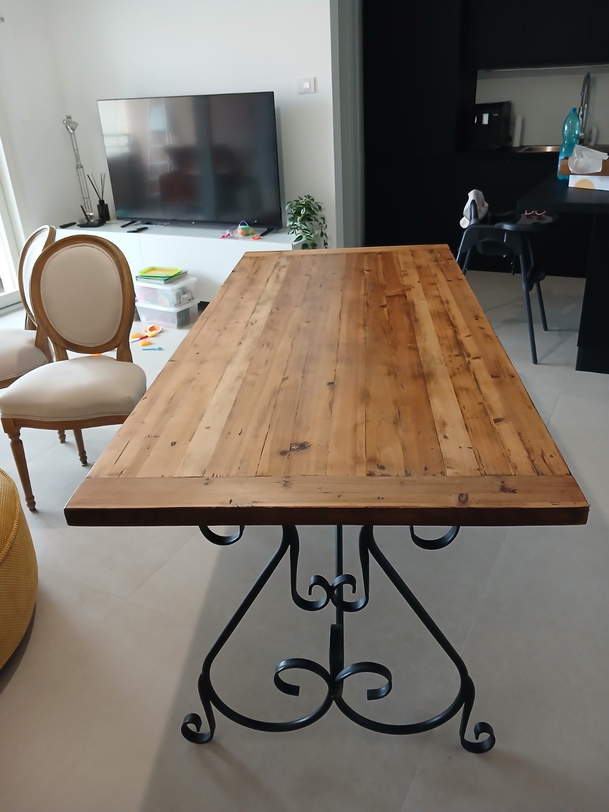Tavolo da pranzo rettangolare marrone legno/metallo 200x90x75 cm interno foto 3