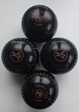 Henselite Classic Lawn Bowls /Size 1 Heavy/Black&Red Rings/White Bird Motif.