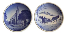 Lot 2 Royal Copenhagen Denmark Blue White Mini Wall Plates Landmark Scenery 3.2"
