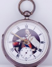 Antique UK Sterling Silver Pocket Watch Enamel Dial Portrait of King George V