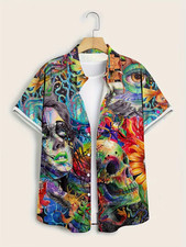 Vibrant Skull  Floral Design Hawaiian Shirt - Adults  Youth