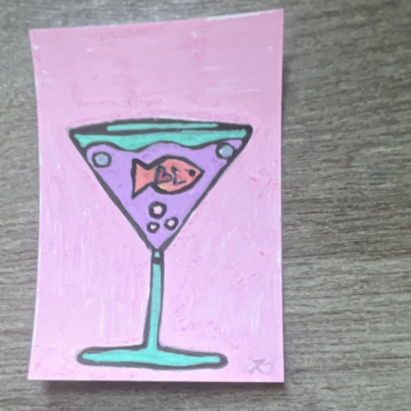 Kim Shaw “Drunk Goldie” Original Signed ACEO Painting on Paper 2026 Fish