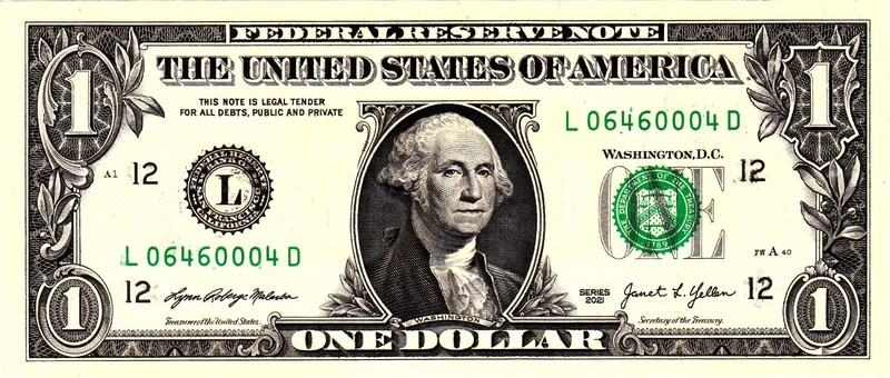 $1 2021 Fancy Serial  Uncirulated CU L06460004D