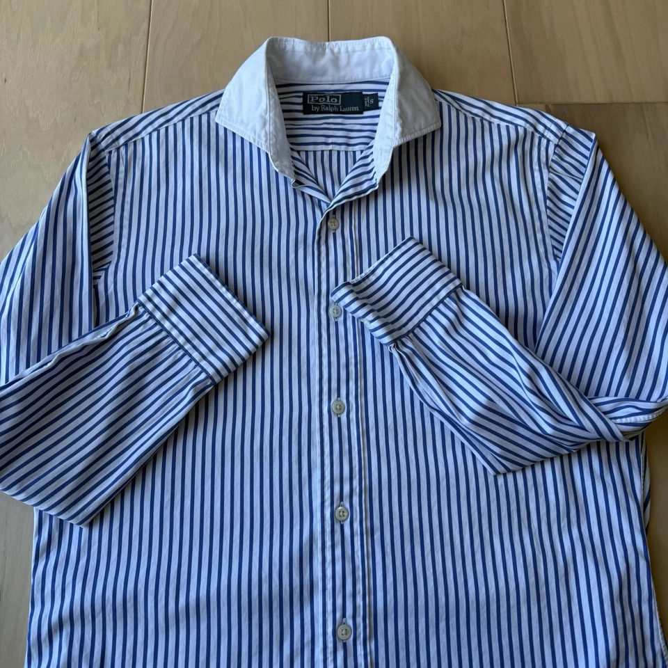Camisa Polo Ralph Lauren Vintage S Azul Blanco Rayas Oxford Minimalista RRL Foto 4 de 4