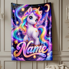 Rainbow Unicorn Coral Fleece Blanket Personalized Fantasy Decor