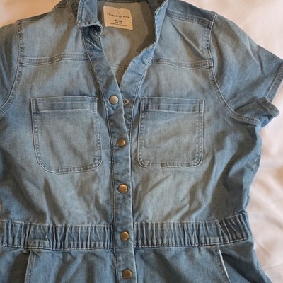 Celebrity Pink Girls Denim Jumpsuit Short Sleeve Button Front Blue XL/XG (15-17)