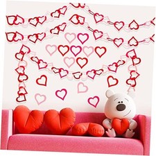 2 Pcs Valentine's Day Heart Garland Decorations,Felt Red Pink Heart Garland