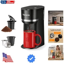 Mini Single Serve Coffee Maker for K Cup and Ground Coffee, Fast Brew One Cup...
