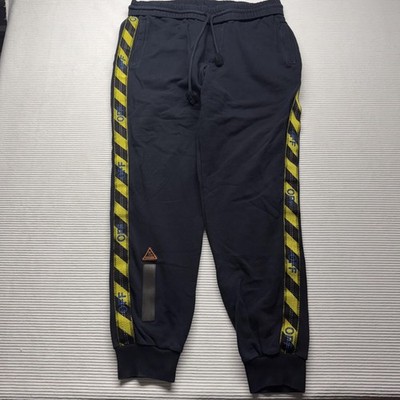 Off-White Pants Mens Large Black Sweatpants Joggers Yellow Tape Side Stripe