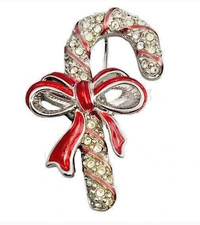 Spilla/spilla canna caramelle natalizia placcata argento rodiato Swarovski (logo cigno)