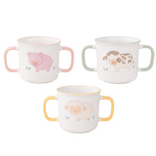 Pig Cow Sheep Kids Mug Set of 3 Double Handle Toddler Children's Cups Easy Grip