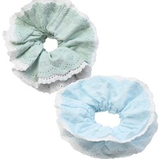 Lace Scrunchies Double Layered Elastic Hair Ties Gift Set Thick Hair Green Blue