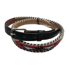 Vintage Beaded Native American Leather Western Belt Sz 36