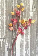 Antique Vintage Millinery Fabric Spray of Leaves Pink  Yellow Colors