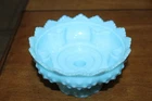 Vintage Fenton Powder Blue Milk Glass Hobnail Pedestal Candle Holder RARE COLOR