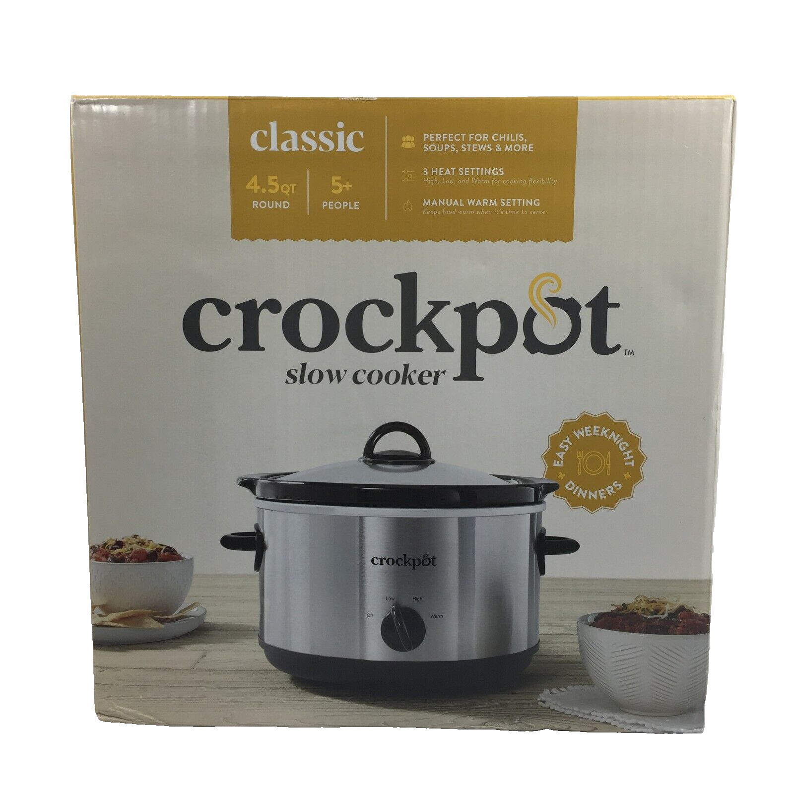 Crockpot 4.5Qt Classic Crockpot Slow Cooker 5+ People New St