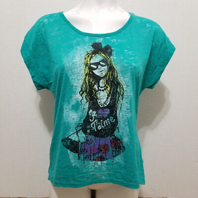 Belle Du Jour top Large Je t'aime girl fashion graphic burnout keyhole cutout