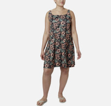 COLUMBIA BLACK FLORAL SLEEVELESS OMNI-FREEZE UPF50 PFG FREEZER III DRESS PLUS 3X