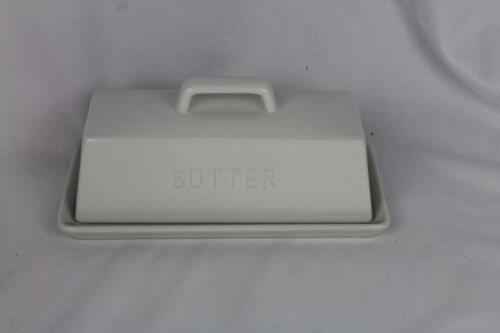 Farmhouse Enamelware COVERED BUTTER DISH White Retro Vintage Style Enamel - Picture 1 of 5