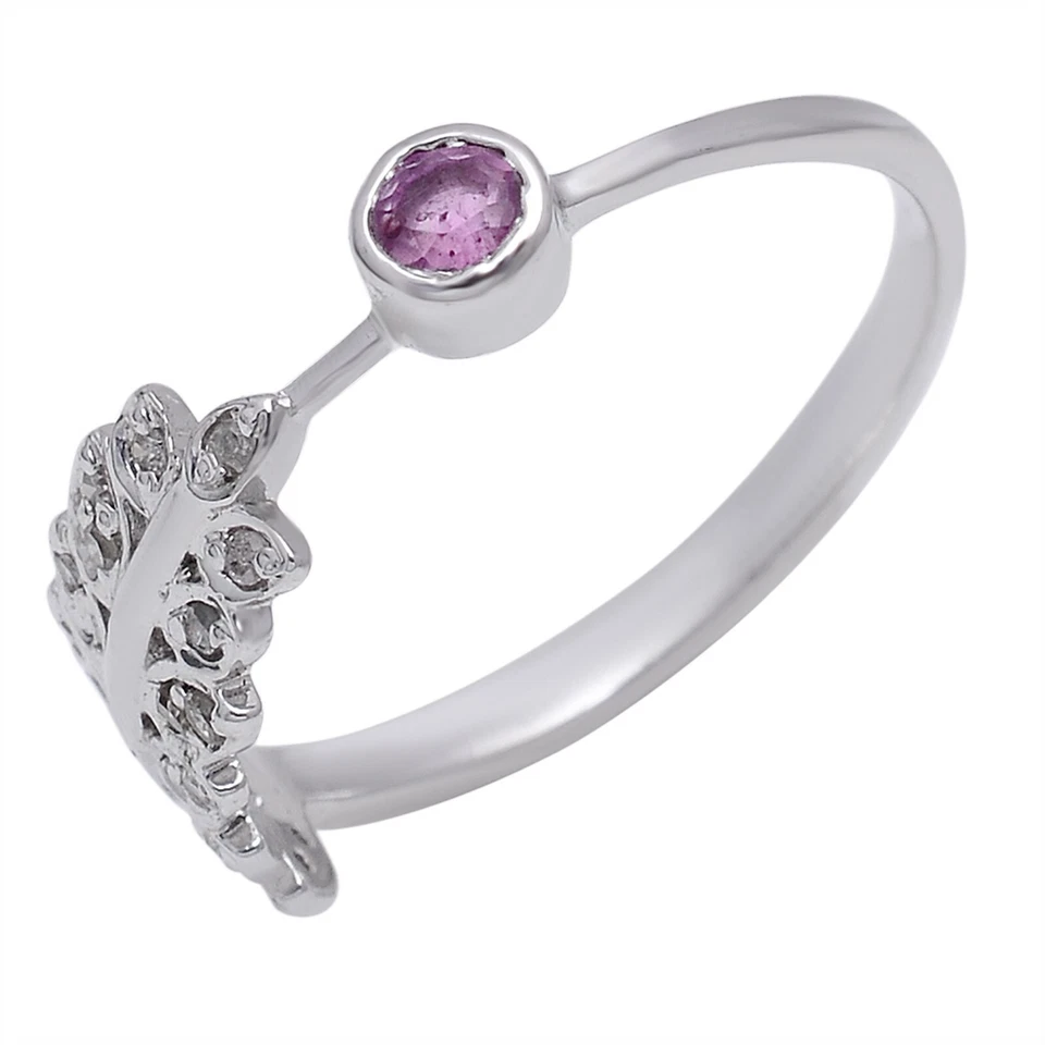 Silver 925 Adjustable Diamond & Ruby Feather Ring - Image 4 of 4