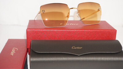 CARTIER Sunglasses Gold Panther Aviator Half Rim Orange CT0333S