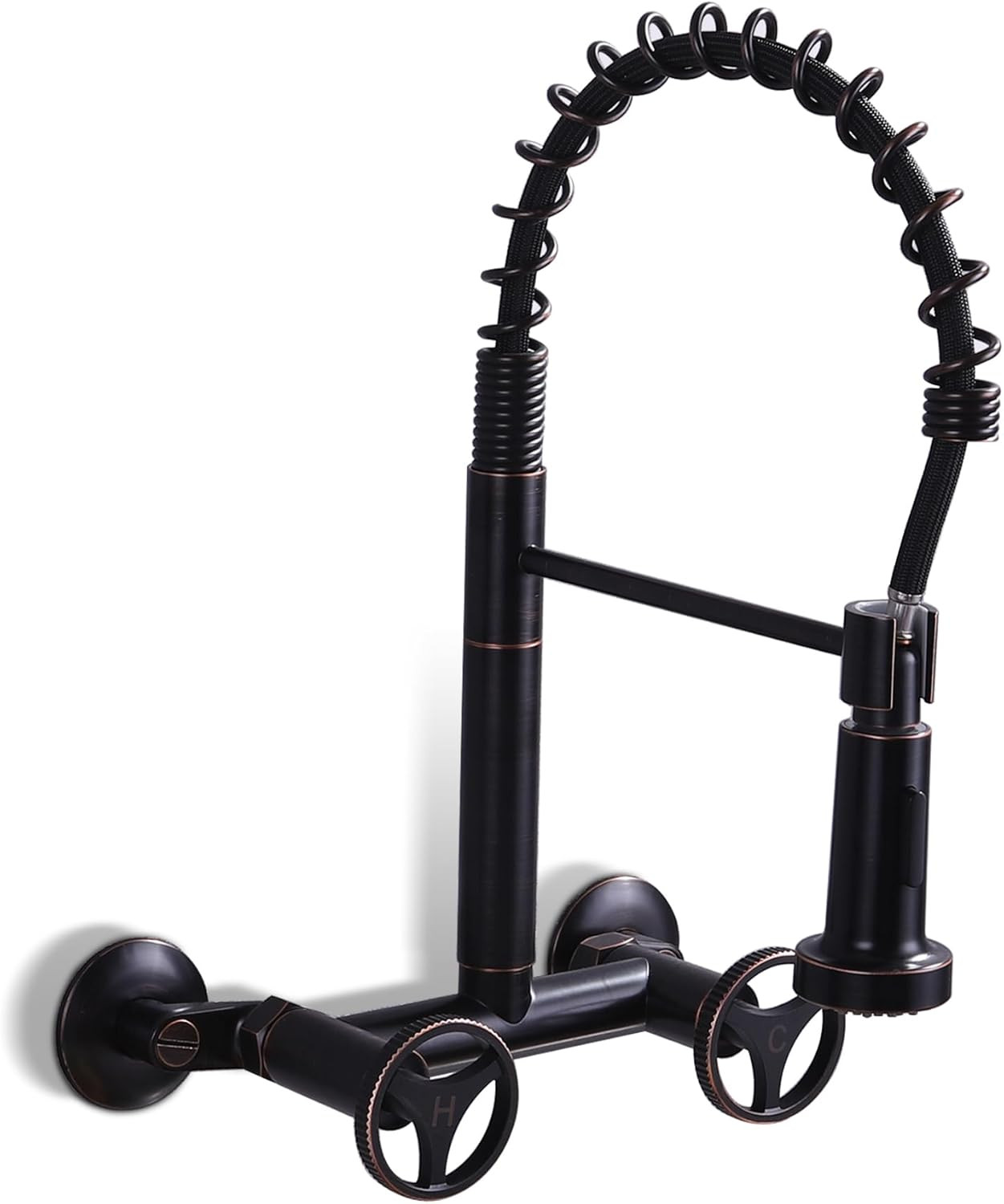 Commercial Wall Mount Kitchen Faucet with Pull Down Sprayer, Oil Rubbed Bronze