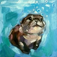 Original Oil Painting Sea Animals Otter Art Impressionism Signed Custom Artwork