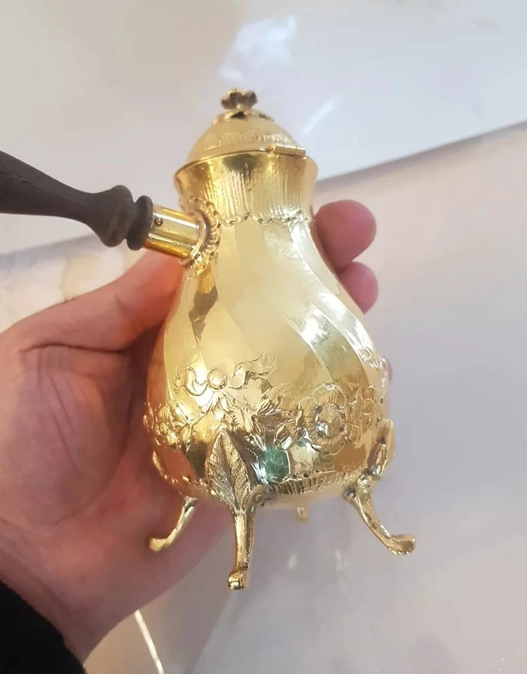 Verseuse Chocolatière En Argent Massif Vermeil Mercure d'or Empire - Photo 3/4