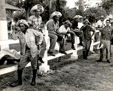 LG918 1959 Original Mike Freeman Photo CUBAN WORKERS Farmers Sitting on Fence
