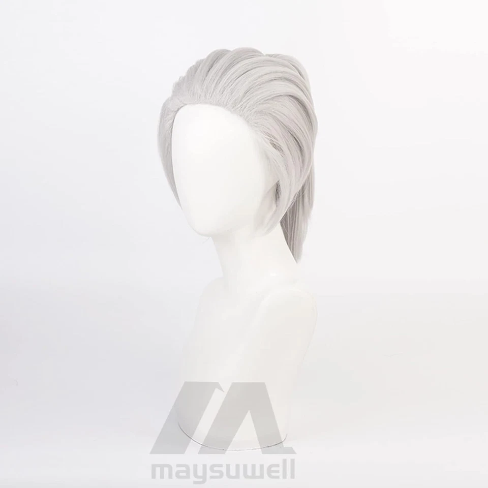 Peluca de anime Demon Slayer Uzui Tengen Cosplay Pelucas para hombres Mujeres Cabello corto gris Foto 3 de 4