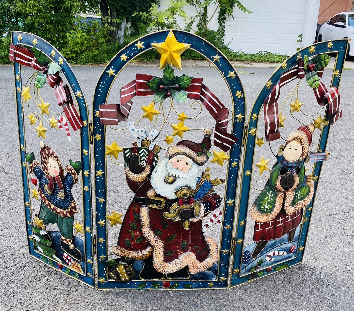 クリスマス価格♡【ほぼ新品】BORDERS at BALCONY Christmas Holiday Trifold Large Fireplace Screen Santa Holly Berry