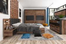 Luxury Bedroom Set Euro King Size Wardrobe USB LED Bed Bedside Oak Black Kassel