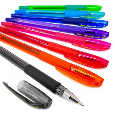 Pentel Feel-It! 1.0mm Ergonomic Stick Ballpoint BX490 Assorted 8 Pack