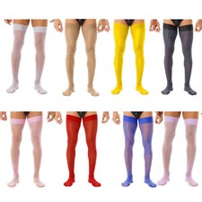 Men's Sissy Thigh High Stockings Shiny Oil Opaque Long Socks Stretchy Underwear