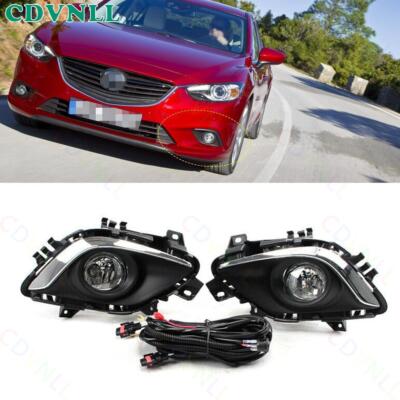 For Mazda 6 2013-2015 Pair Front Bumper Fog Lamp Light Cover Bezel Bulb Wire Kit